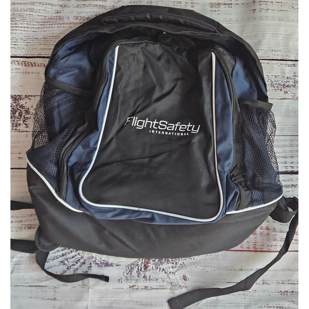 FlightSafety International Backpack Black Blue Travel Laptop Bag Padded Straps
